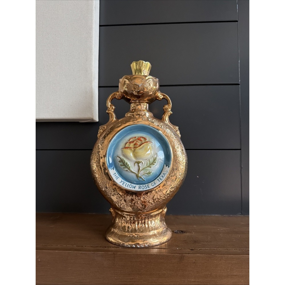 Jim Beam's Yellow Rose Gold Of Texas 1978 Whiskey Decanter Empty Barware Mancave